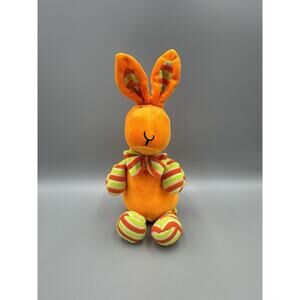 Orange Bunny Rabbit Plush W/ Striped Legs Arms Bow Ears 13” Stuffed Animal